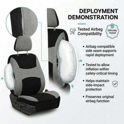 FH Group 3 Row Set 7 Seater Light & Breezy Flat Cloth Car Seat Covers, Combo Steering Wheel Cover & Seat Belt Pads, Airbag and Split Rear, Universal Fit for Cars Trucks, SUV, Gray