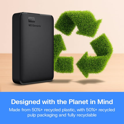 WD 5TB Elements portable external hard drive, USB 3.0 interface, portable external storage, Plug-and-Play, SuperSpeed USB 3.2 Gen 1, Formatted for PC and Mac, Black