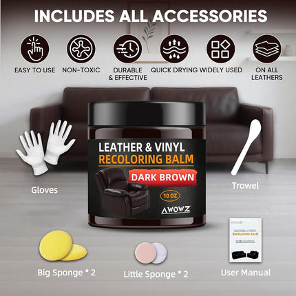 Leather Recoloring Balm 10 OZ Dark Brown for Car Seats, Couch & Furniture