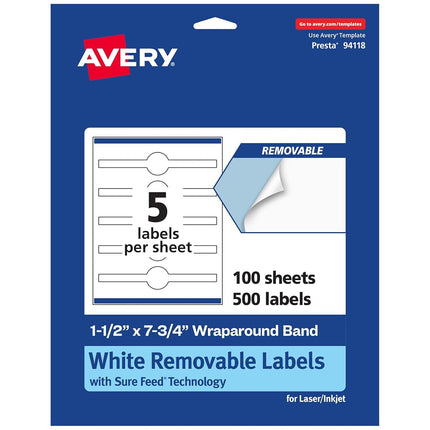 Avery Matte White Removable Cigar Labels with Sure Feed Technology, Print-to-The-Edge, 1.5" x 7.75", 500 Removable Labels, Laser/Inkjet Printable Labels