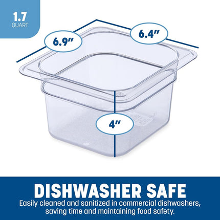 Carlisle FoodService Products StorPlus Food Storage Container 1/6 Size Food Pan for Serving and Storing Hot or Cold Food, 1.7 Qt, 1 Count, Clear