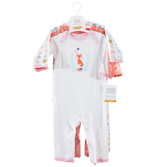 Hudson Baby Baby Cotton Union Suit, 3 Pack, Woodland Fox, 3 Months