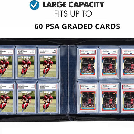 60 Pockets Graded Card Binder, Toploading PSA Slab Holder Album, PU Leather Graded Card Storage Binder, Premium 6 Pocket PSA Card Binder Album with Sleeves (Blue)