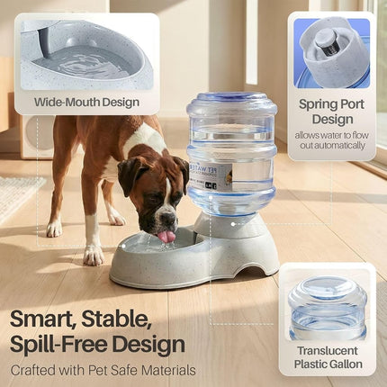 Flexzion Gravity Pet Water Dispenser Drinking Station for Dogs Cats (3 Gallon) Automatic Replenish Waterer for Small Large Breed Dog Cat Animal, Feeding Watering Fountain Supplies Bottle Dish Bowl