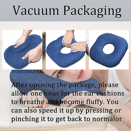 Wuronsa Ear Piercing Pillow for Side Sleepers, Pillow with an Ear Hole for CNH and Ear Pain Ear Inflammation Pressure Sores, O-Shaped Side Sleeping Pillow, Ear Guard Pillow(Dark Blue)