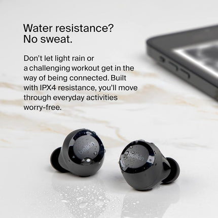 Belkin SoundForm Bolt True Wireless Earbuds, Wireless earphones with up to 28H of battery life and Mono Mode, IPX4 sweat and water resistance, Bluetooth headphones with mic for iPhone, Galaxy and more