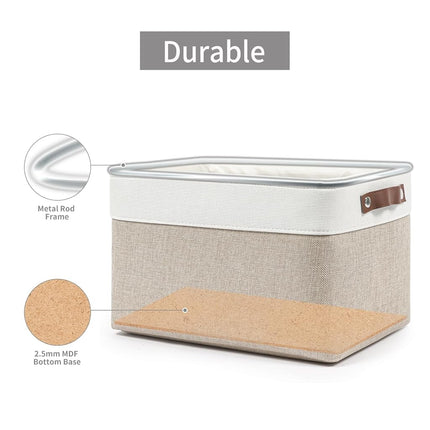 Bagnizer Storage Bins Large Fabric Storage Baskets for Shelves 3 Pack, Decorative Linen Closet Baskets with Handles for Organizing, Shelf, Clothes, Home, Office, 15x11x9.5Inches (Beige&White)