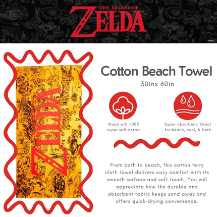 Franco Collectibles Nintendo The Legend of Zelda Gaming Super Soft Cotton Bath/Pool/Beach Towel, 60 in x 30 in, (Officially Licensed Product)