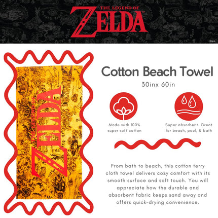 Franco Collectibles Nintendo The Legend of Zelda Gaming Super Soft Cotton Bath/Pool/Beach Towel, 60 in x 30 in, (Officially Licensed Product)