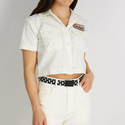 Ceinture en tissu Dickies pour femme avec boucle à plaque ton sur ton, logo noir, XL