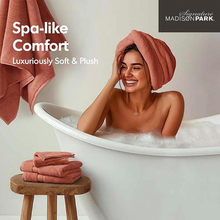 Madison Park SIGNATURE MPS73-195 800GSM 100% Cotton 8 Piece Towel Set Coral See Below