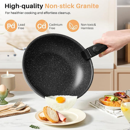 Pots and Pans Set Non Stick, 12 Pcs Cooking Pot Kitchen Set with Frying Pans and Sauce Pans, Dishwasher and Oven Safe, PFAS, PFOA, PFOS Free, Black