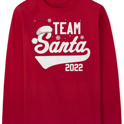 The Children's Place Boys' Long Sleeve Graphic T-Shirt, Team Santa 22-hat, X-Large