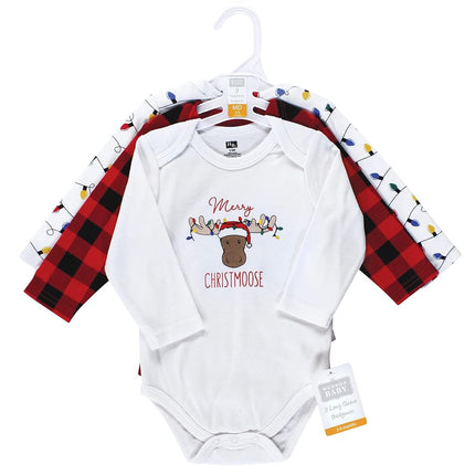 Hudson Baby unisex-baby Cotton Long-sleeve Bodysuits, Red Christmoose, 9-12 Months