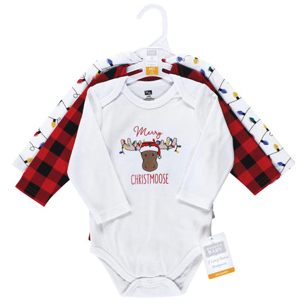 Hudson Baby unisex-baby Cotton Long-sleeve Bodysuits, Red Christmoose, 9-12 Months