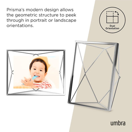 Umbra Prisma Picture Frame, Floating Metal Wall Mount, 5x7, Chrome