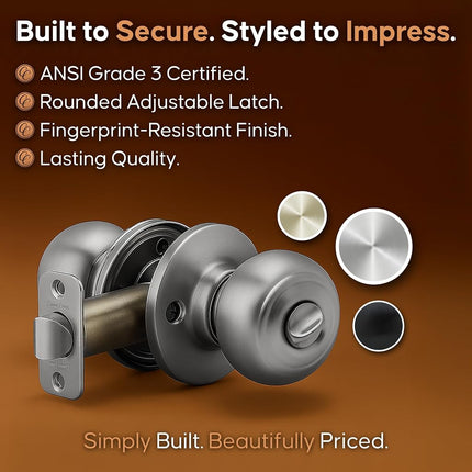 Copper Creek Door Knobs - Round Colonial with Privacy Locking Function - Interior Door Knobs for Home Improvement - Locking Door Knob for Bedroom & Bathroom - Satin Stainless - 3 Pack