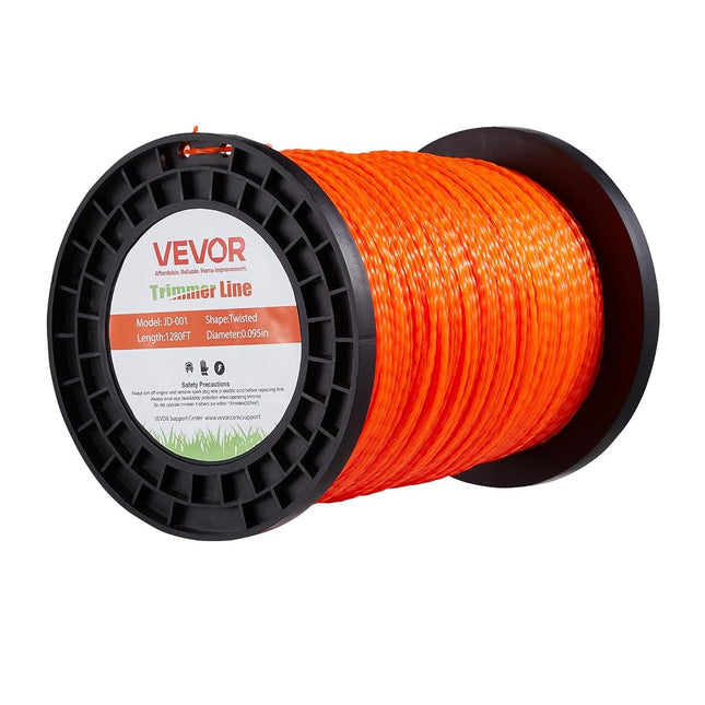 VEVOR 0.095 in 1280 ft String Trimmer Line, Orange Heavy Duty Weed Eater String, Premium Nylon Universal Replacement Trimmer Line Spool with Twisted Design, Suitable for Professional & Homeowner Use