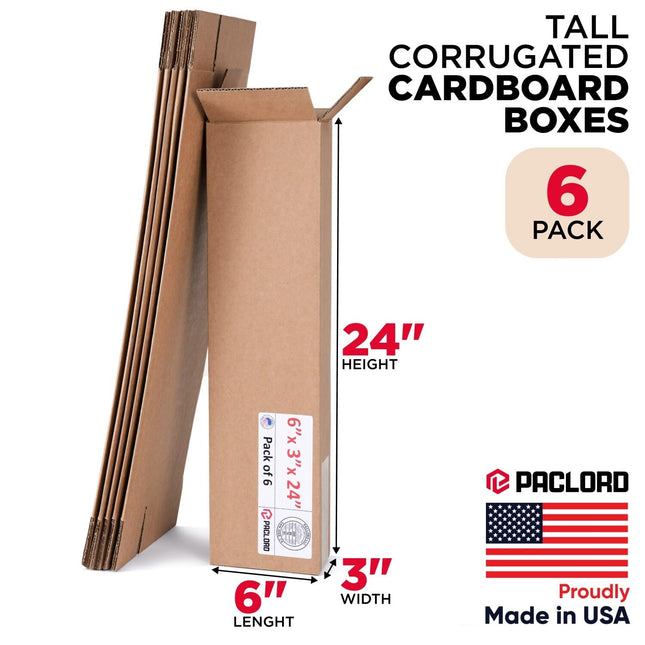 Paclord Lot de 6 grandes boîtes en carton de 15 cm (L) x 7,6 cm (l) x 61 cm (H) – Boîtes d'emballage fabriquées aux États-Unis pour le déménagement, l'expédition ou le stockage – Approuvées par l'USPS et l'UPS