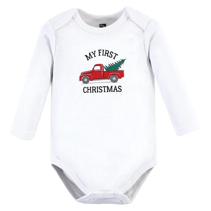 Hudson Baby unisex-baby Cotton Long-sleeve Bodysuits, Christmas Tree 3-pack, 3-6 Months