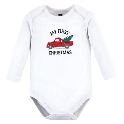 Hudson Baby unisex-baby Cotton Long-sleeve Bodysuits, Christmas Tree 3-pack, 3-6 Months