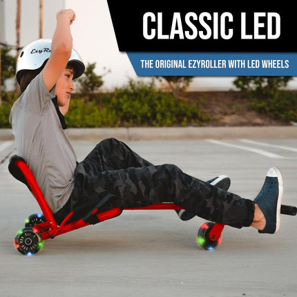 EzyRoller Classic with LED Wheels Ride On Toy for Kids, Ages 3-12, Up to 154 lbs - Red