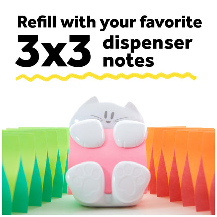 Post-it Pop-up Note Dispenser, Cat Design, 3x3 in, 1 Dispenser/Pack, White
