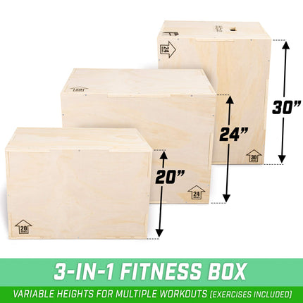 GoSports Fitness Launch Box Caja de salto de madera con altura ajustable 3 en 1 para ejercicios de todos los niveles - XL