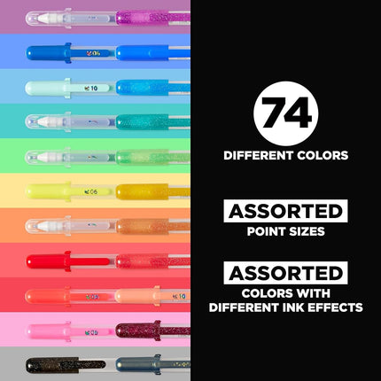 SAKURA Gelly Roll Gel Pens Gift Set Ink Pen Set Art and DIY Projects Assorted Dot Sizes Assorted Coloured Ink with Special Effects 74