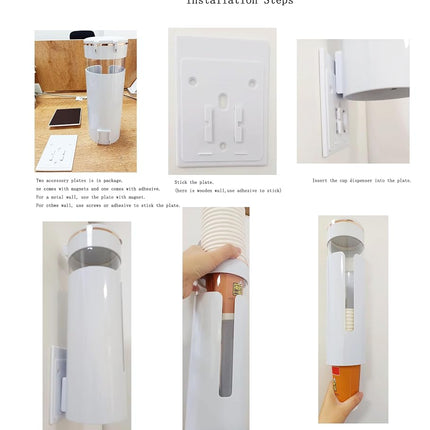 HKeeper Disposable Cup Holder Wall Mounted Water Cooler Cup Dispenser,Paper or Plastic Cups Organizer(M,with magnet)