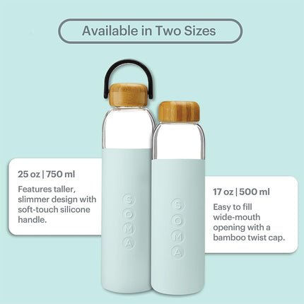 Soma Glass Water Bottle with Non-Slip Silicone Handle & Sleeve, Natural Bamboo Screw Cap, and Leak-Proof Design - Reusable, Refillable, BPA-Free, Eco-Friendly Alternative - Mint, 480 ml
