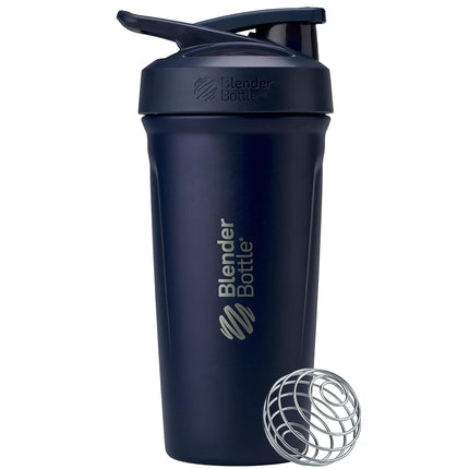 Vaso mezclador BlenderBottle Strada, botella de agua de acero inoxidable con aislamiento y batidor de varillas, 700 ml, azul marino