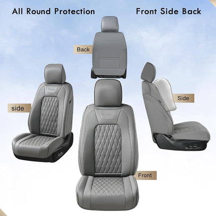Fundas de Asiento de Cuero Coverado para Automóvil, Ajuste Personalizado para Fundas de Asiento Ford F150, Fundas Impermeables para Asiento de Camioneta Ford F150 Compatibles con F150 2015-2025 y F250 F350 F450 2017-2025 Gris - Par Delantero