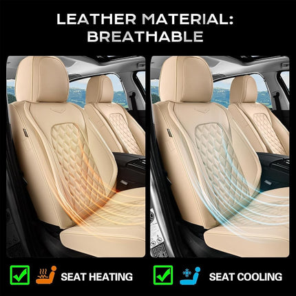Coverado Rear Seat Covers, Soft Waterproof Faux Leather Rear Protectors for Sedan SUV Truck, Minimalist Comfortable Anti-Stain Interior – Beige