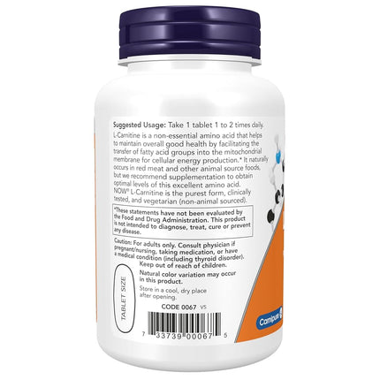 NOW Supplements, L-Carnitine 1000 mg, Amino Acid, 50 Tablets