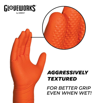 AMMEX Gwon Gloveworks Orange Nitrile Glove, Latex Free, Disposable, Powder Free, Large (Box of 100)