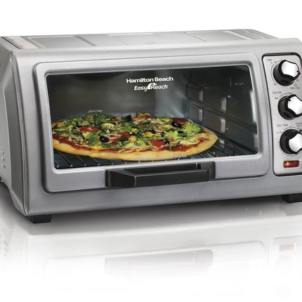 Four grille-pain de comptoir Hamilton Beach 6 tranches avec porte escamotable Easy Reach, fonctions de cuisson, de gril et de grillage, arrêt automatique, argent (31127D)
