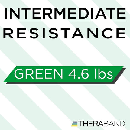 Banda de Resistencia THERABAND Loop, Banda Profesional de Látex para Pilates, Crossfit, Yoga, Estiramientos, Fisioterapia, Entrenamiento de Fuerza sin Pesas, 45.5cm, Verde, Fuerte, Nivel Intermedio 1, Paquete de 10