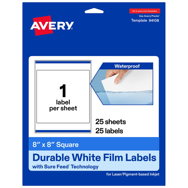 Avery Durable Waterproof Square Labels with Sure F