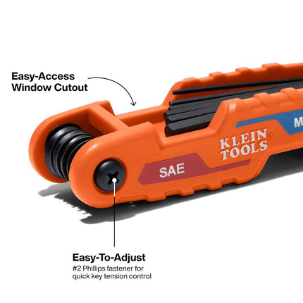 KLEIN TOOLS 70590 Compact Folding Hex Key, Metric and SAE Combo Set, 12 Keys, Industrial Strength Heat Treated Alloy Steel