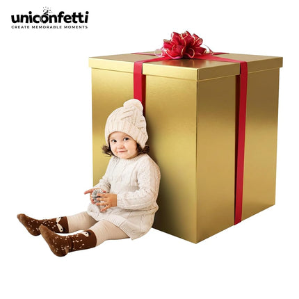 Giant Gift Box 28x28x28in JUMBO Extra Large Cardboard Decorative Box with Lid for Birthday Surprise, Pregnancy Announcement, Gender Reveal, Christmas Presents & Other Celebrations (Gold)