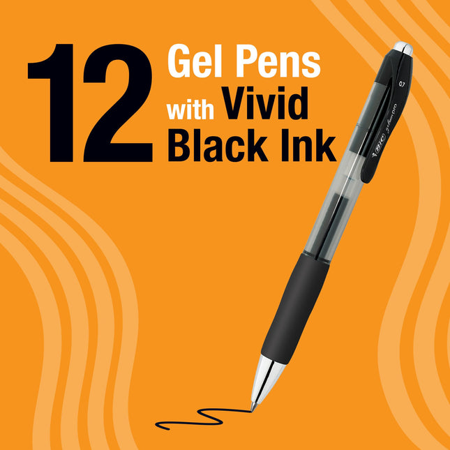 Stylo gel rétractable BIC Gelocity Pro, pointe moyenne de 0,7 mm, 12 stylos, encre noire, pour une écriture fluide