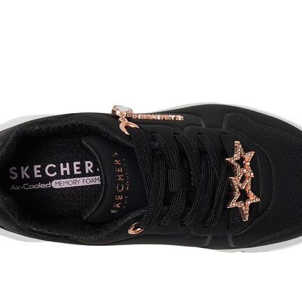 Skechers Girl's UNO GEN1 Trendy Jewels Trainers, Black Synthetic/Rose Gold Trim, 10.5 UK Child