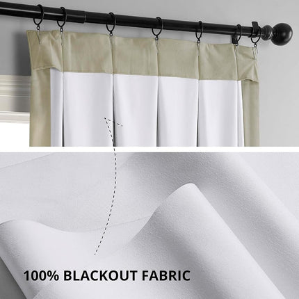 HPD Half Price Drapes Velvet Blackout Curtains/Drapes - 120 Inches Long 1 Panel Blackout Curtain Signature Pleated for Living Room & Bedroom - 25W X 120L, Cool Beige