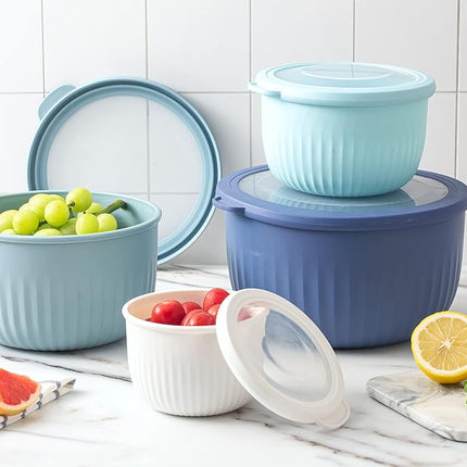 Cook with Color Prep Bowls with Lids- Wide and Deep Nesting Plastic Small Mixing Bowl Set with Lids, 8 Piece Set - Deep Bowls, Blue