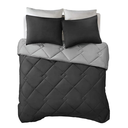Comfort Spaces Vixie Comforter Set-Modern Geometric Quaterfoil Cloud Quilted Design All Season Down Alternative Bedding, Matching Shams, Twin/Twin XL(66"x90"), Microfiler Reversible Black/Grey