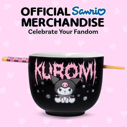 Silver Buffalo Sanrio Hello Kitty and Friends Kuromi Ceramic Ramen Noodle Rice Bowl with Chopsticks, Microwave Safe, 20 Ounces