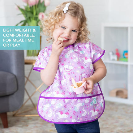 Bumkins Junior Bib, Adjustable Hook & Loop Closure, Catch-All Pocket, Baby-Led Weaning, Waterproof, Machine Washable, Stain & Odour Resistant, BPA Free, 1-3 Years, Unicorn Design