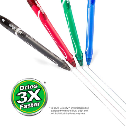 BIC Gel-ocity Quick Dry Retractable Gel Pen, Medium Point, 0.7 mm, Assorted Colors, 3-Count