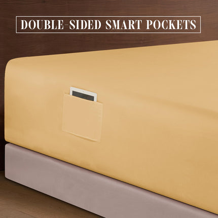 Elegant Comfort Luxurious 1500 Premium Hotel Quality Microfiber 4-Piece Sheet Set, 18-24 Inches Deep - Extra Deep Pocket Sheets - Ultra Soft 4PC Deep Pocket Sheets, King, Camel-Gold